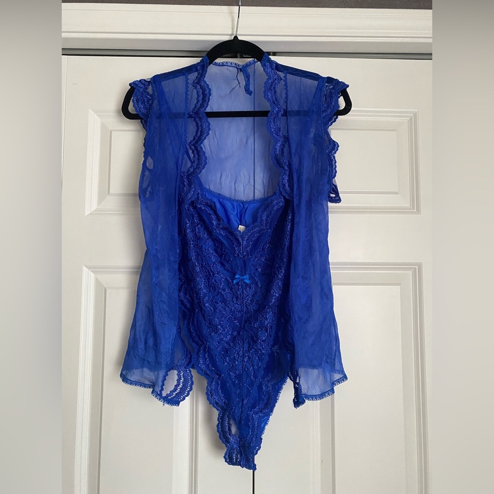 Royal blue teddy and robe set
